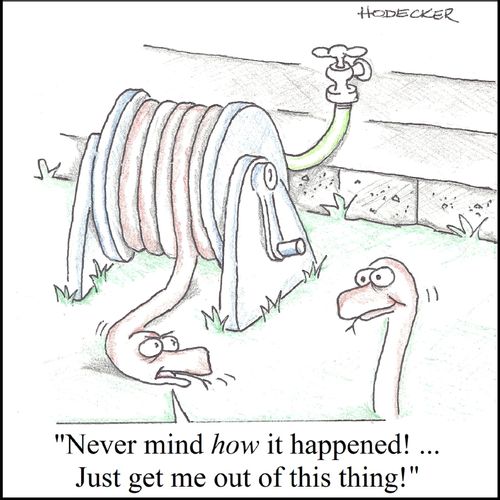 'Never mind how it happened! Just get me out of this thing!'