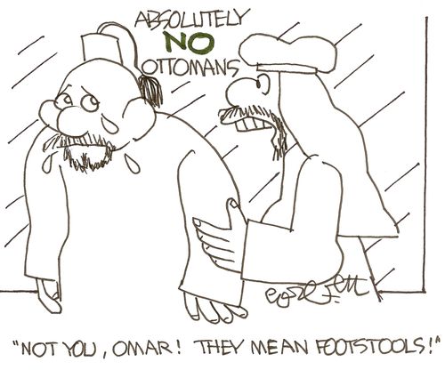 Absoulutely NO OTTOMANS: 'Not you, Omar!  They mean footstools!'