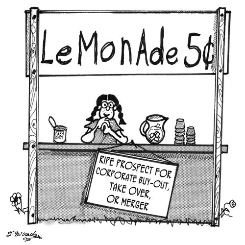 Lemonade: Ripe prospect for corporate buy-out, take over, or merger.