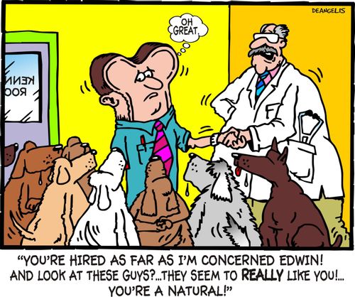 'You're hired as far as I'm concerned Edwin! And look at these guys?...They seem to really like you!...You're a natural!'