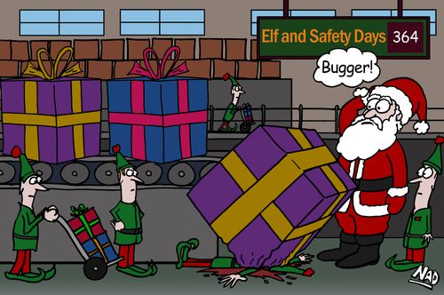 One of Santa's elves is crushed to death by a present in the workshop, ruining the 364 days of 'Elf and Safety'.