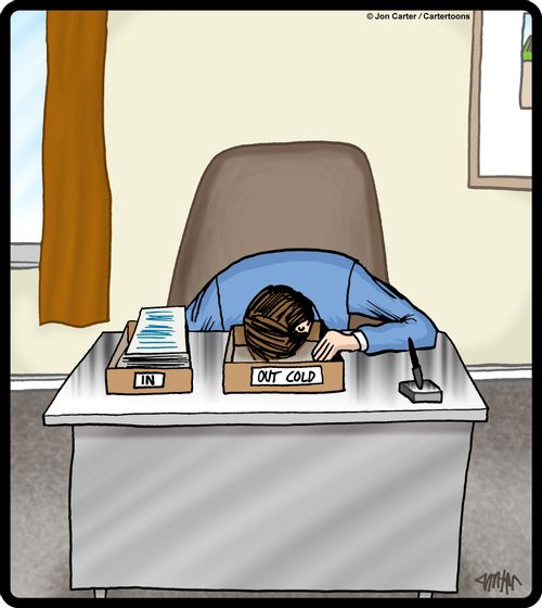 Office worker is sleeping in 'out cold' desk tray.