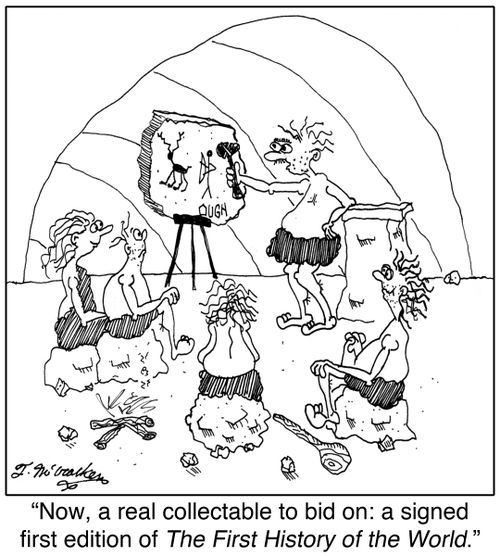 'Now, a real collectable to bid on: a signed first edition of The First History of the World.'
