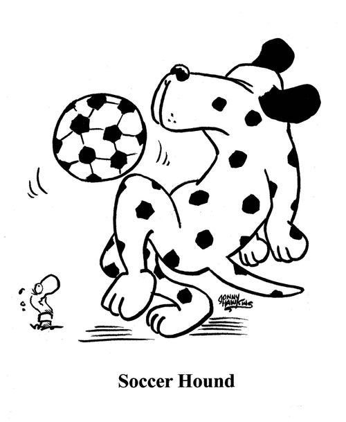 Dalmation with soccer ball: Soccer Hound.