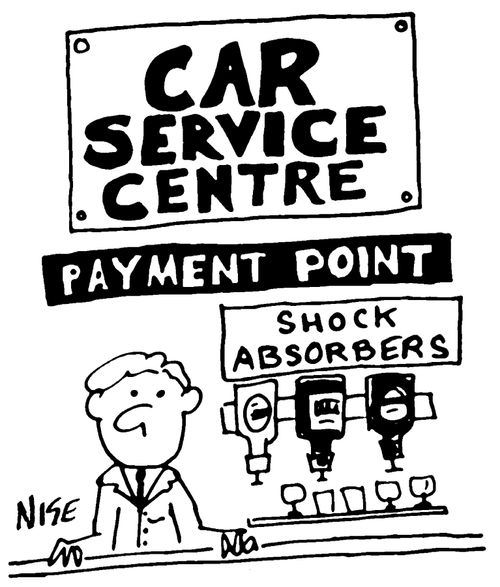 "Shock absorbers" at garage payment point.