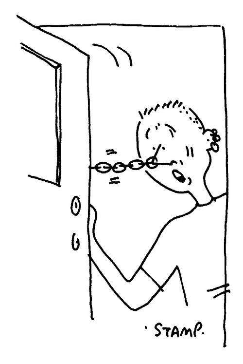 The pierced mans nose ring gets stuck on his door chain