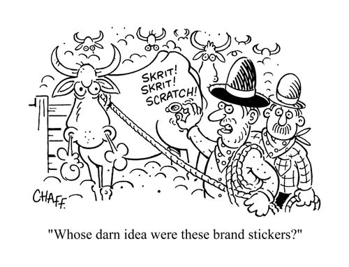 'Whose darn idea were these brand stickers?'