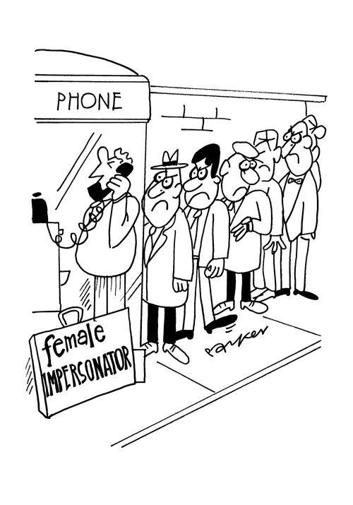 Female impersonator hogging the phone box.