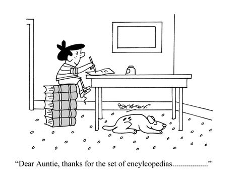 'Dear Auntie, thanks for the set of encyclopedias...'