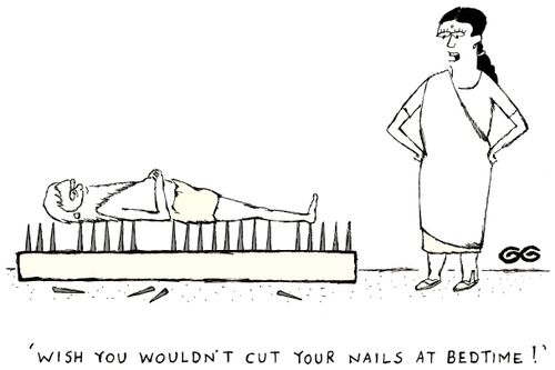 'Wish you wouldn't cut your nails at bedtime!'