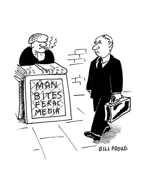 News Headline Reads - 'Man Bites Feral Media'.