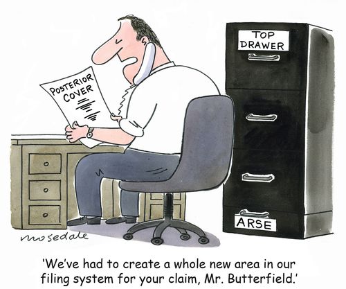 "We've had to create a whole new area in our filing system for your claim, Mr Butterfield.'