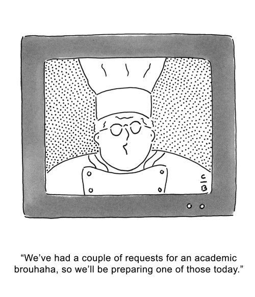 'We've had a couple of requests for an academic brouhaha, so we'll be preparing one of those today.'