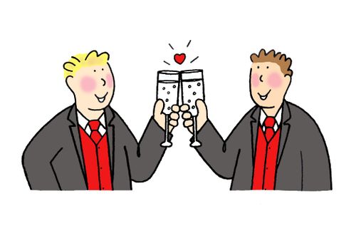 Wedding toast between two men.