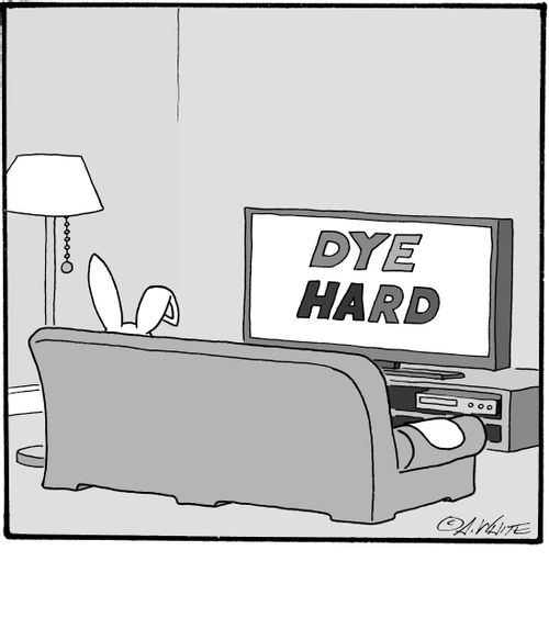 Easter Bunny watching 'Dye Hard.'