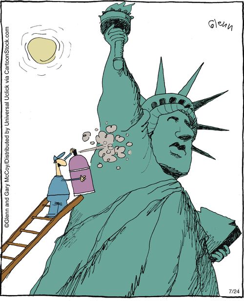 Statue of Liberty gets sprayed.