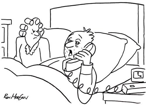 Man answers phone in middle of the night annoying his wife.