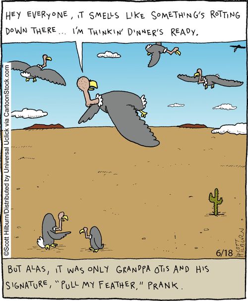 But alas, it was only Grandpa Otis and his signature, 'Pull my feather,' prank.
