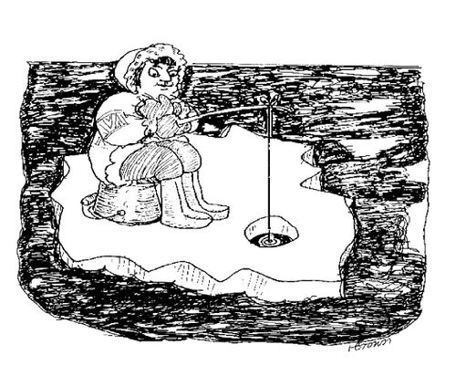 Ice fisherman fails to notice that he has gone adrift.