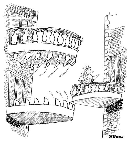 Balcony that resembles a scary mouth.