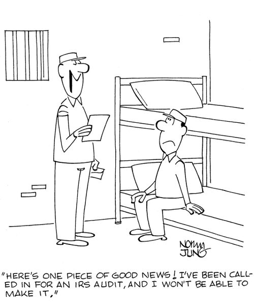 'Here's one piece of good news! I've been called in for an IRS audit, and I won't be able to make it.'