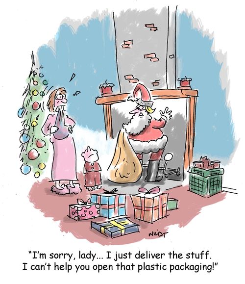 'I'm sorry, lady...I just deliver the stuff. I can't help you open that plastic packaging!'