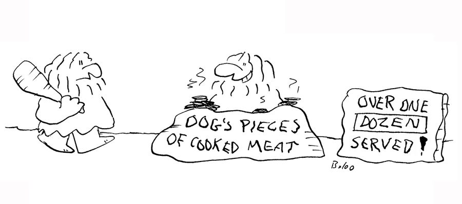 Caveman restaurant: Oogs Pieces of cooked meet: Over one Dozen Served.