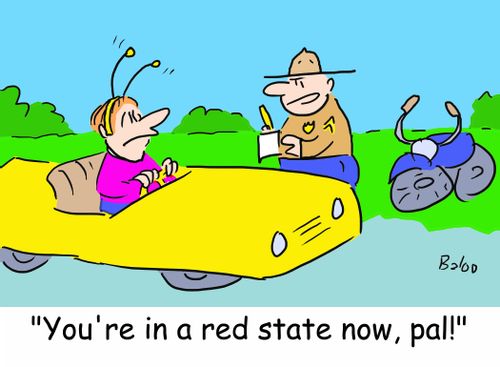 'You're in a red state now, pal!'