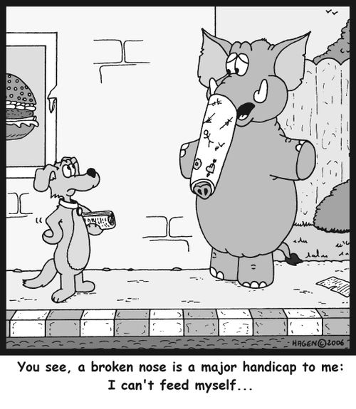 'You see, a broken nose is a major handicap to me: I can't feed myself...'
