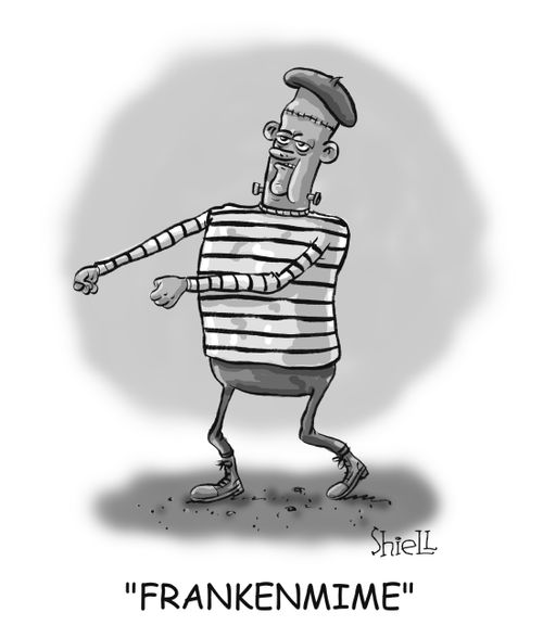 Dr. Frankenstein creates his newest monster, Frankenmime.