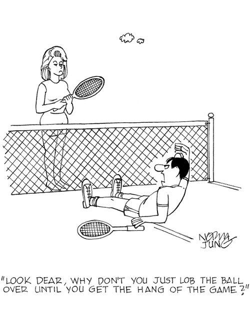 'Look dear, why don't you just lob the ball over until you get the hang of the game?'