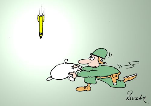 Soldier trying to catch bomb with a cushion