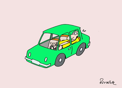 Small car - big man.