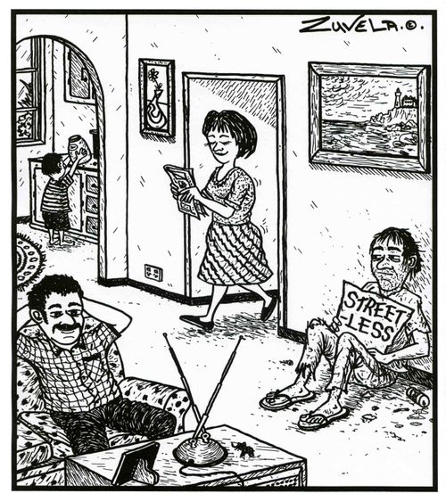 A Street-less person in a house.