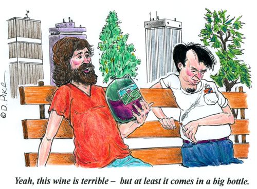 'Yeah, this wine is terrible - but at least it comes in a big bottle.'