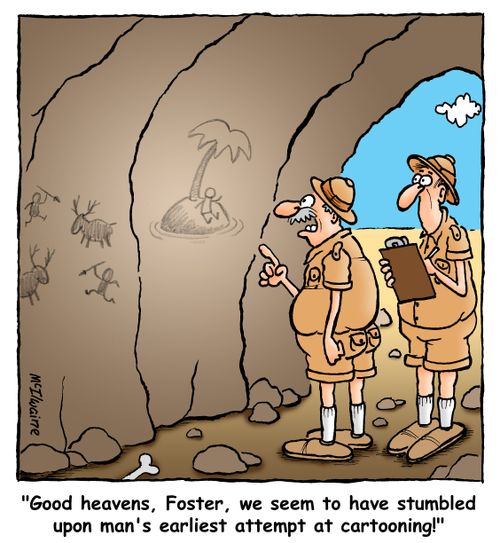 'Good heavens, Foster, we seem to have stumbled upon man's earliest attempt at cartooning!'