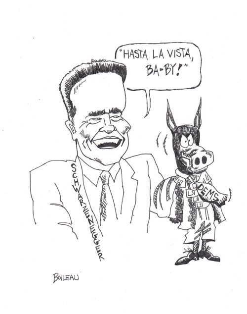 Schwarzenegger says, '' Hasta la vista!'' to Democrats