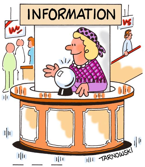 Information desk manned by a fortune teller.