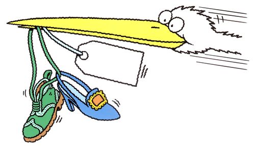 Stork delivering shoes.
