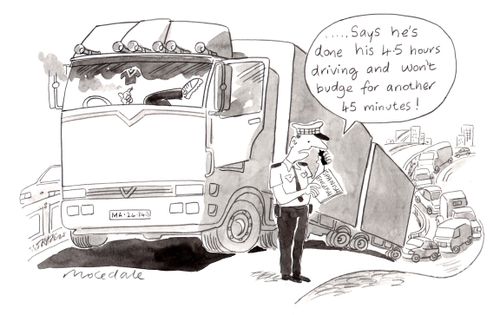 "...Says he's done his 4.5 hours driving and won't budge for another 45 minutes!"