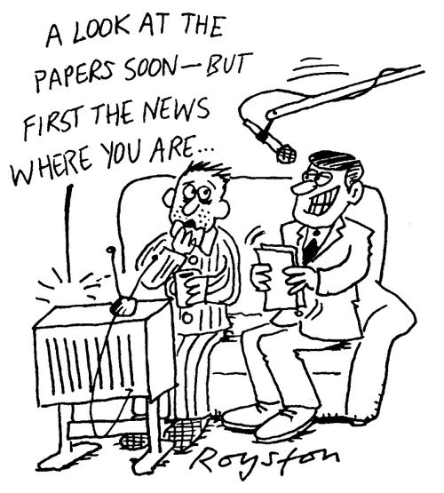 "A look at the papers soon, but first the news where you are..."