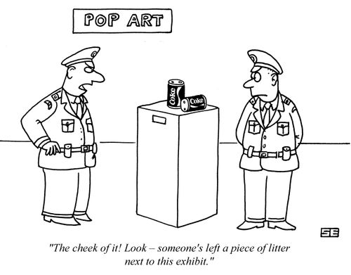 'The cheek of it! Look, someone's left a piece of litter next to this exhibit.'