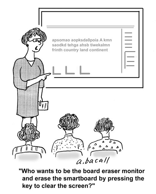 'Who wants to be the board eraser monitor and erase the smartboard by pressing the key to clear the screen?'
