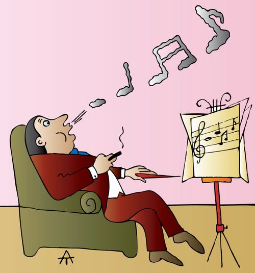 Conductor Smokes Musical Notes.