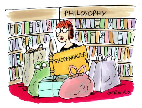 Shopper reading Shopenhauer in bookshop