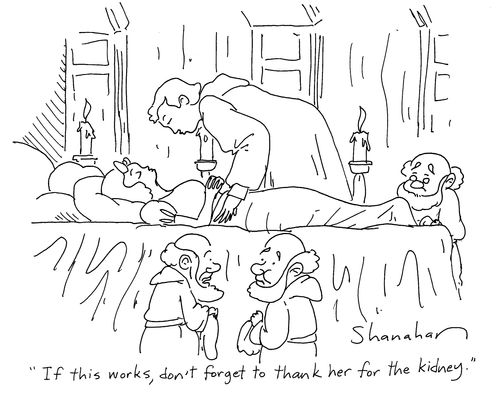 'If this works, don't forget to thank her for the kidney.'
