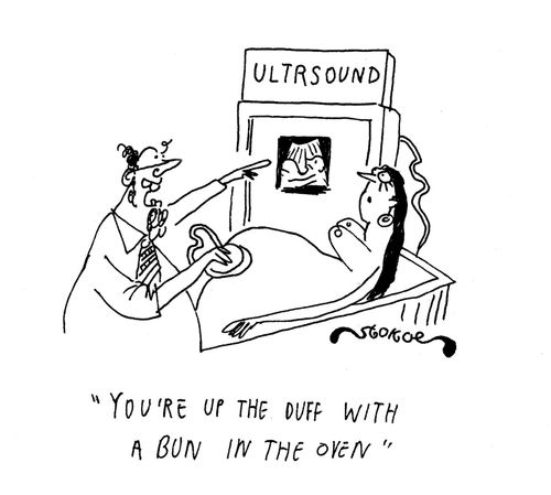 'You're up the duff with a bun in the oven.'