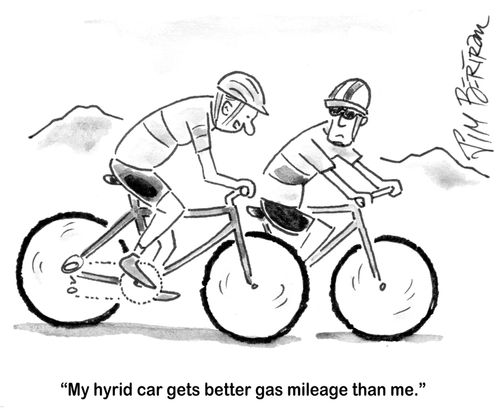 'My hybrid car gets better gas mileage than me.'