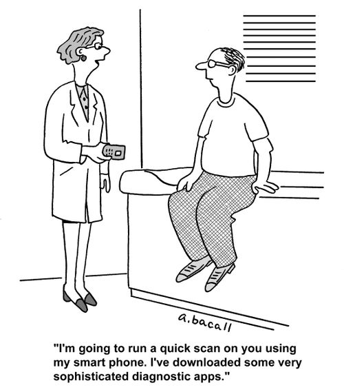 'I'm going to run a quick scan on you using my smart phone. I've downloaded some very sophisticated diagnostic apps.'