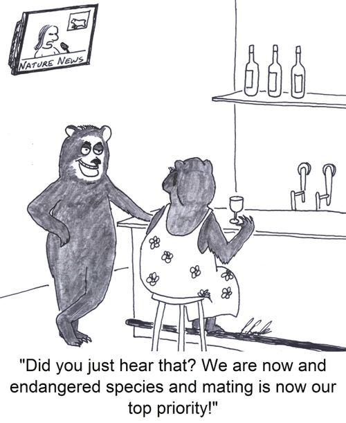 'Did you just hear that? We are now and endangered species and mating is now our top priority!'